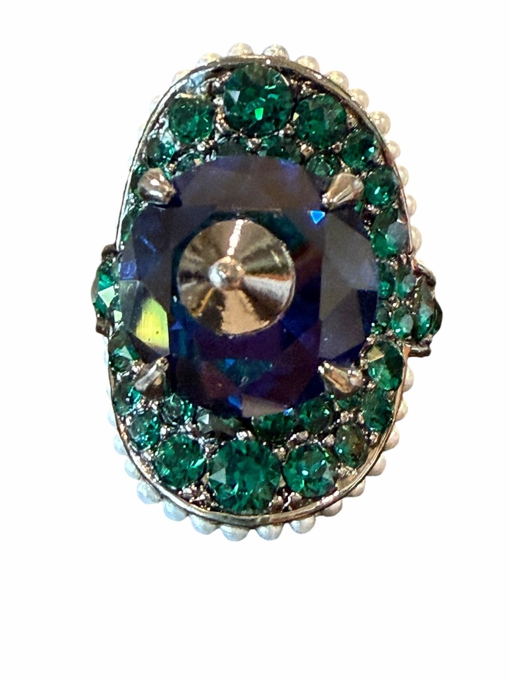 Gucci Green Pavé and Blue Center Gem Ring with Pearl Trim - Picture 9 of 12